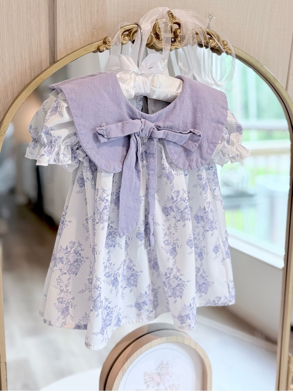 SHEIN White & Lavender Floral Baby Dress with Peter Pan Collar